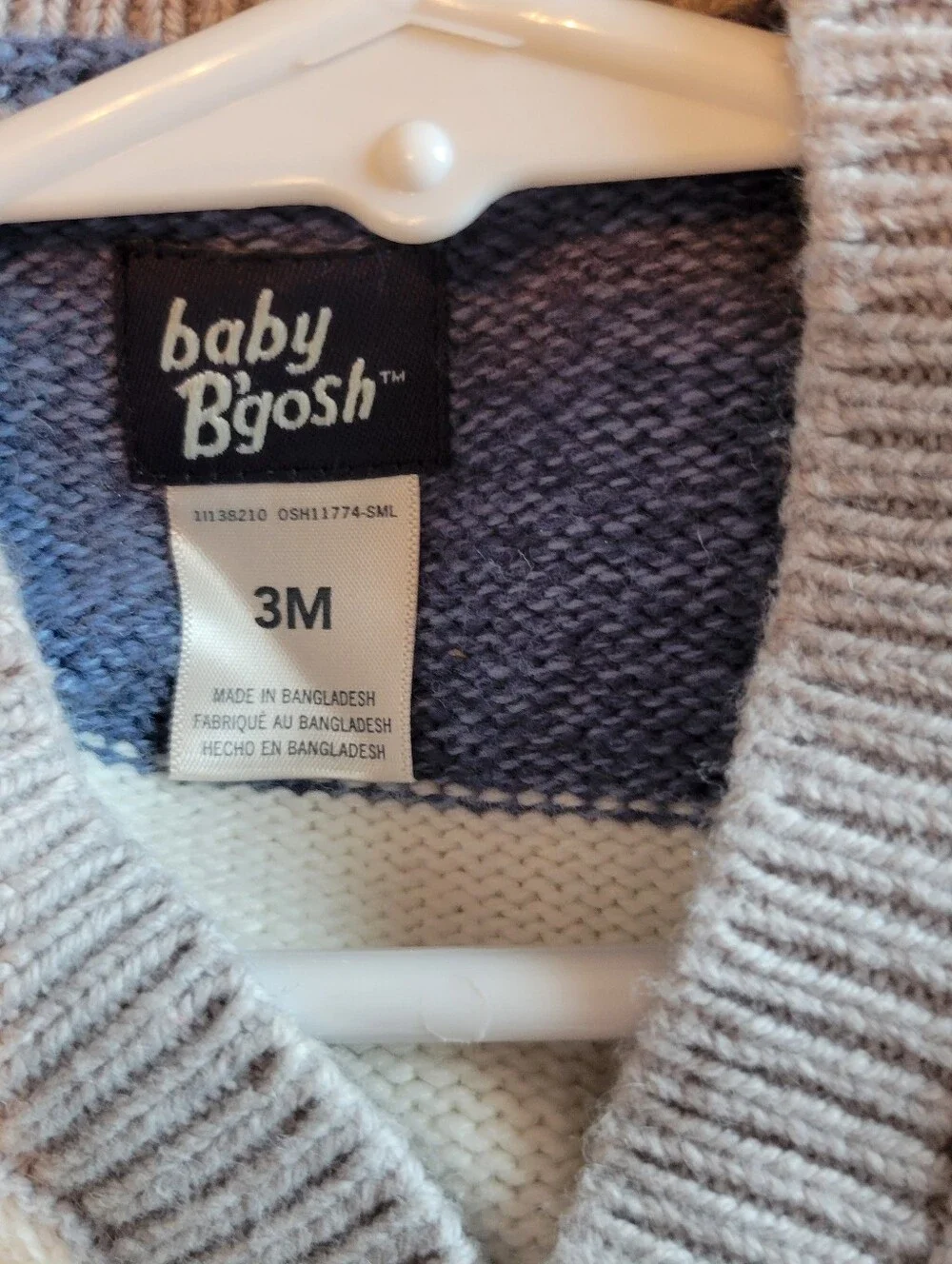 Baby B'gosh Blue and White Striped Knit Cardigan with Taupe Trim 3 Months
